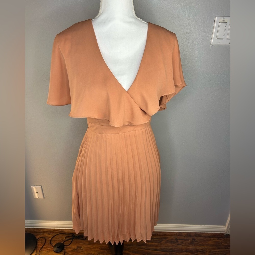 🌸 NWOT Petal & Roz Blush/ Nude/ Peach Pleated Chiffon Dress – Size Large - Picture 2 of 9